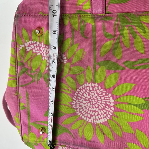 Lilly Pulitzer Sunflower Soleil Duffle Bag With Leather Strap Pink Green 20"x10" - Picture 5 of 13